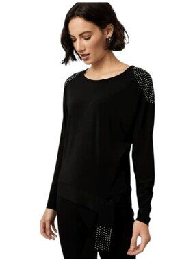 Joseph Ribkoff Studded Shoulder Evening Top Black Stretch Women’s US 8